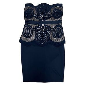 ENTRY Women’s Strapless Lace Overlay Peplum Dress, Size Medium